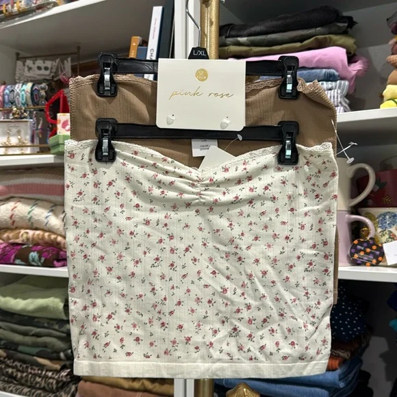 NWT PINK ROSE BROWN FLORAL LACE TUBE TOPS L/XL - Picture 1 of 1